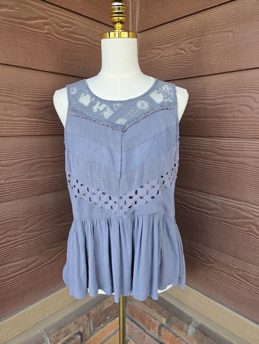 Knox Rose Sleeveless Lace Trim Peplum Top Women’s Medium Slate Blue - Picture 12 of 16